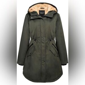 NWT Orolay Women's L Super soft & warm fleece olive Green Snow Parka long Jacket